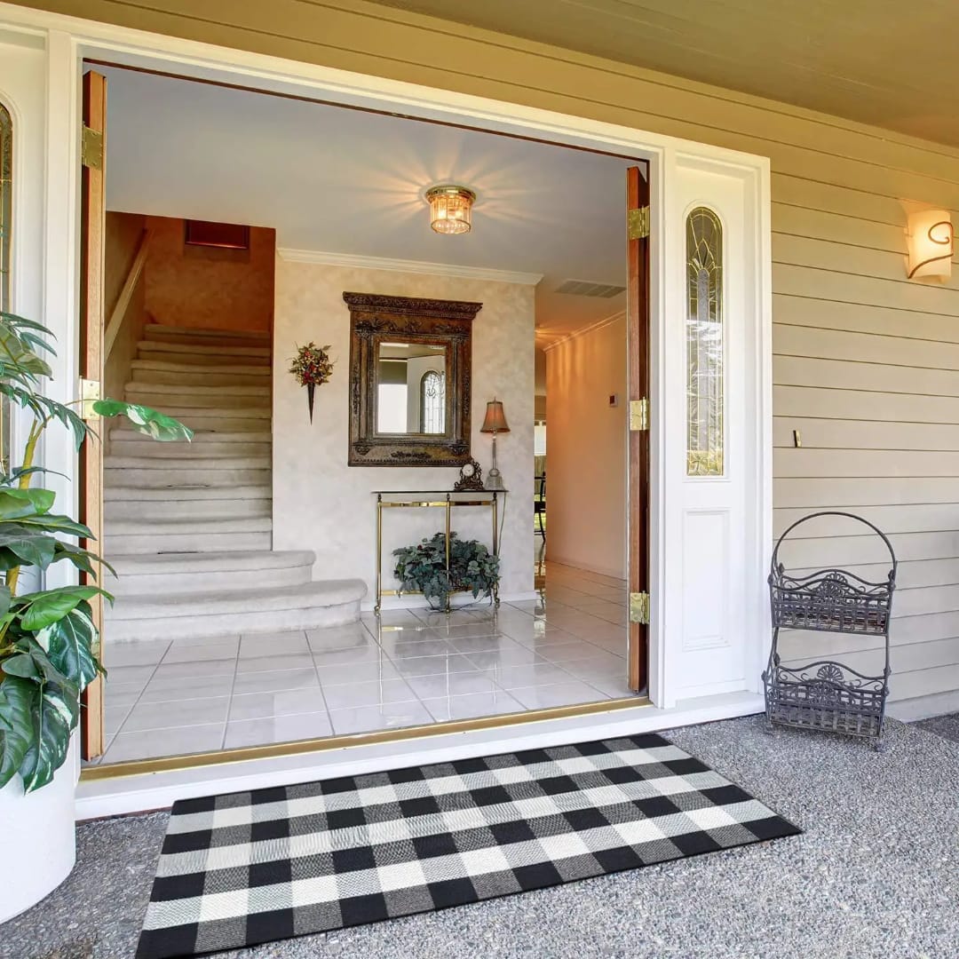 Monochrome Woven Checkered Rug