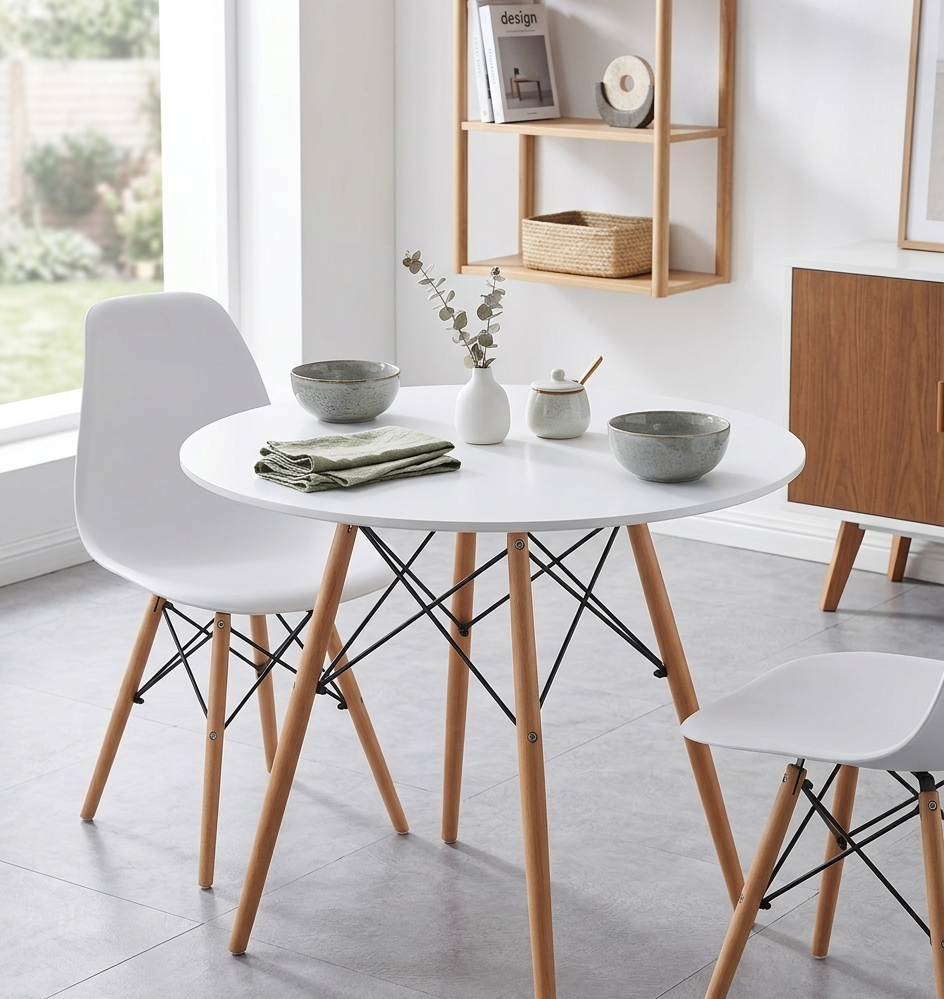 Gemelli Colllection 70cm Eames dining table modern compact dining table wooden leg table small space furniture round dining table coffee corner table study desk balcony table contemporary home furniture Eames style table for apartments and modern interiors**