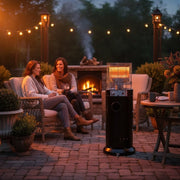 Metal mushroom-style outdoor gas patio heater for open spaces.