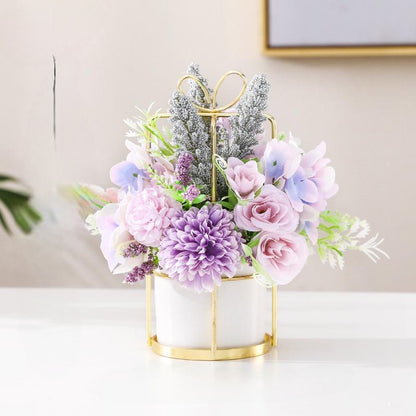 Decor pot with artificial flowers for elegant home and office decoration