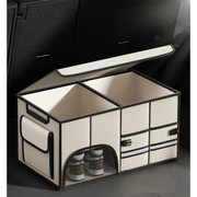 Foldable car trunk storage box organizer made of Oxford fabric in beige and grey