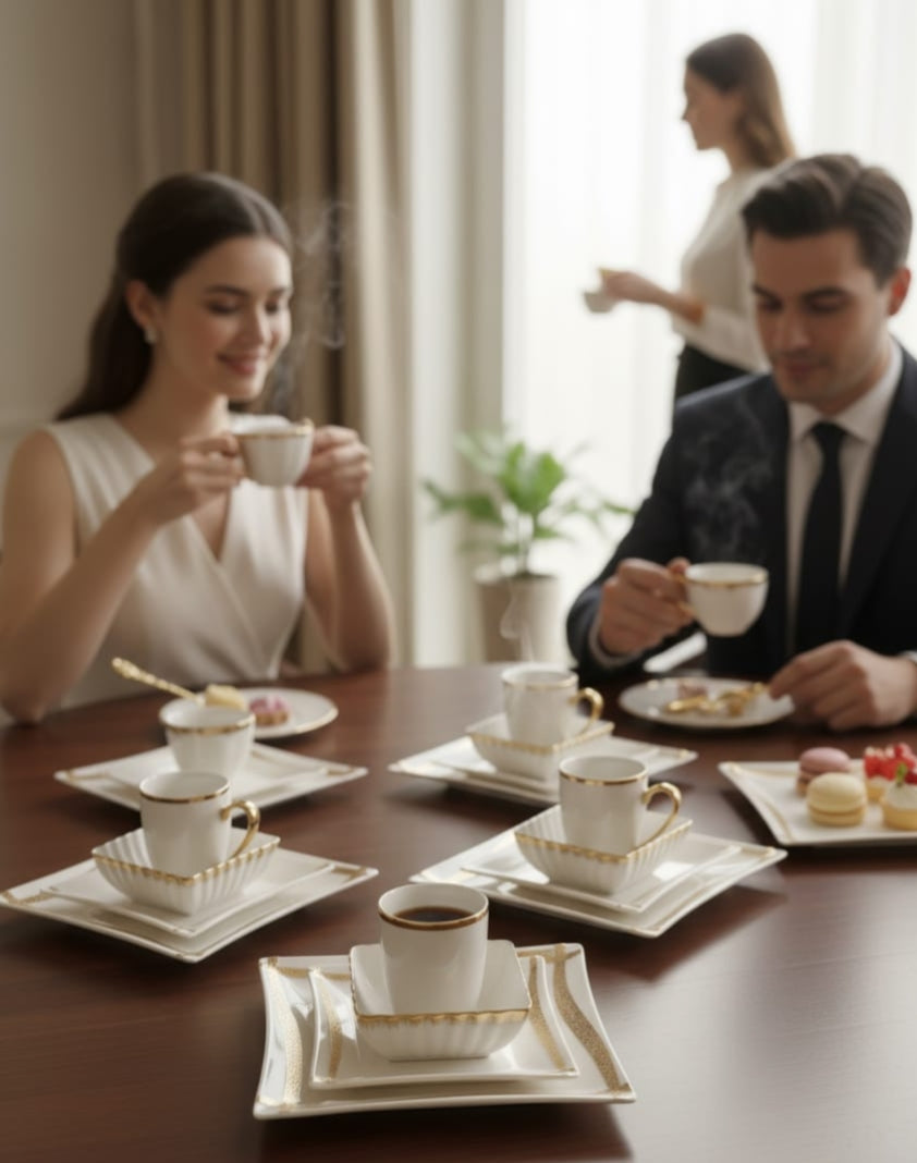 25-Pieces Gold Line Porcelain Dinner Set
