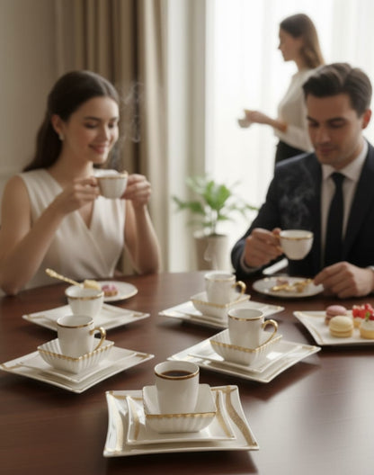 25-Pieces Gold Line Porcelain Dinner Set