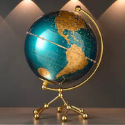LED illuminated world globe map with gold metal stand for luxury home and office décor