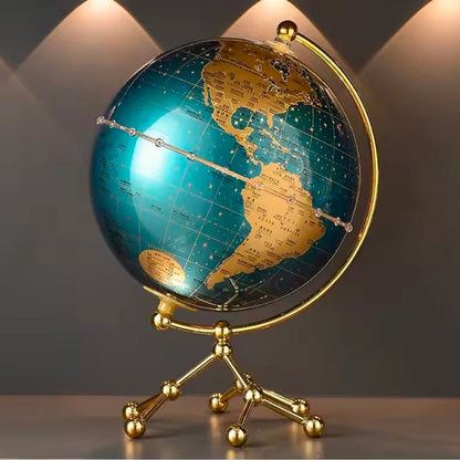 LED illuminated world globe map with gold metal stand for luxury home and office décor