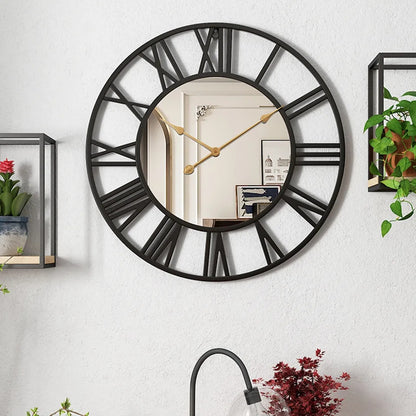 Metal Mirror Wall Clock with Roman Numerals