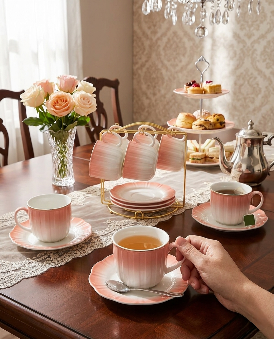 13 Piece Tea Set Coffee Set With Golden Stand