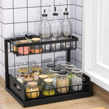 2 Tier Metallic Sliding Pull Out Cabinet Organizer Rack