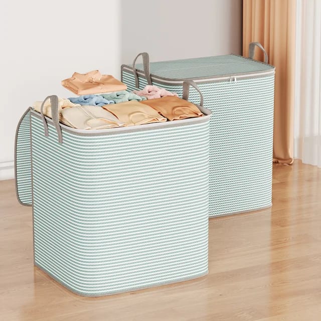 Striped Quilt Duvet Closet Organizer Storage Bags Set of 3