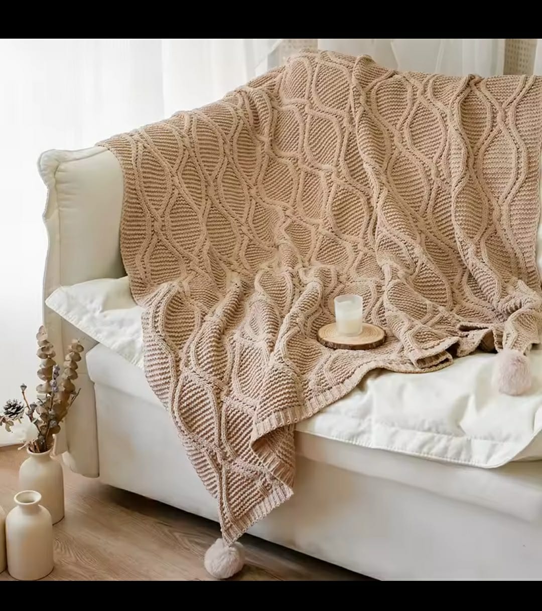 Nordic Knitted Cotton Sofa Cover With Tassel