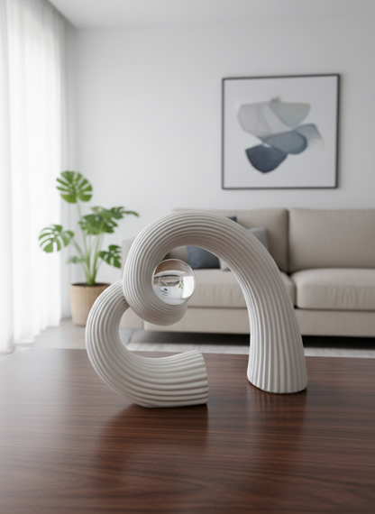 Nordic resin abstract heart sculpture with clear pearl for tabletop décor.