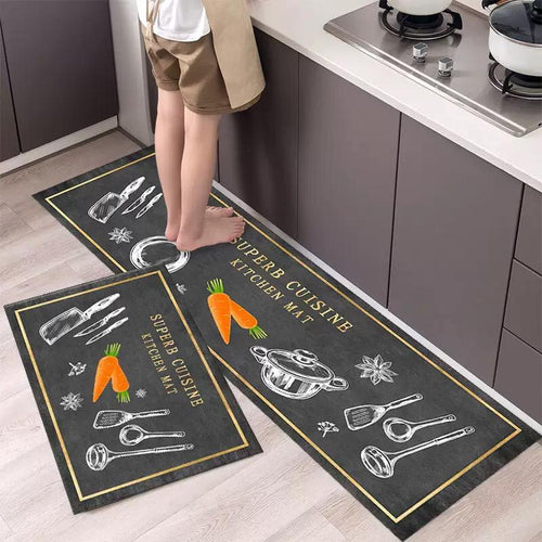 2-Piece anti-slip kitchen mat set with 3D design