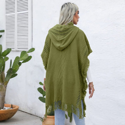 Women Knitted Hooded Shawl