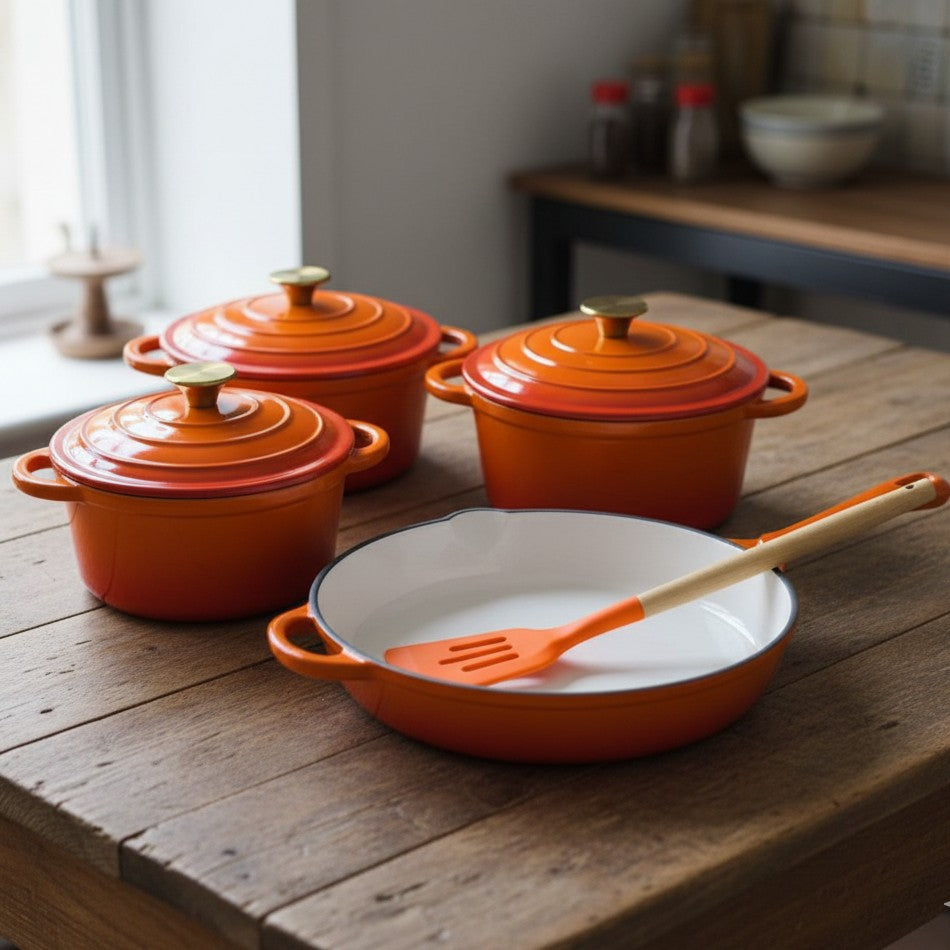 7pcs Enamel Cast Iron Cooking Pots Set