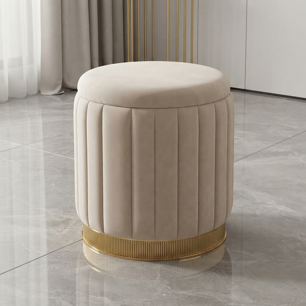 Velvet Pouf Ottoman Stool with Hidden Storage 43 × 30cm