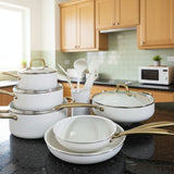 15Pcs Ceramic Cookware Set With Silicone Utensils