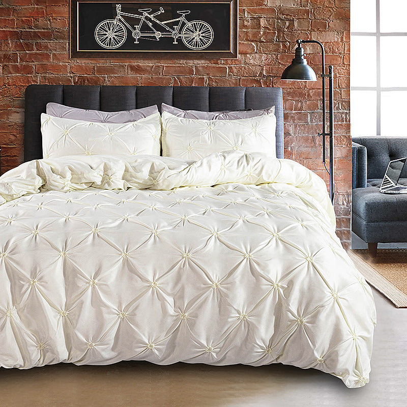 3Pcs Pinch Pleat Cross Duvet Cover Set