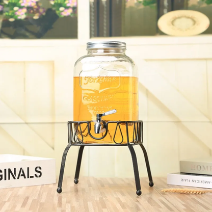 Glass Beverage Dispenser with Metal Stand and Tap