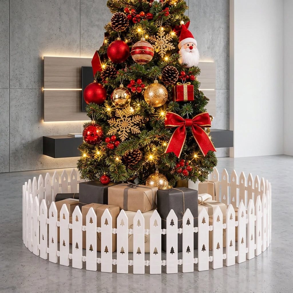 10 Piece White Christmas Tree Fence Set, 120cm