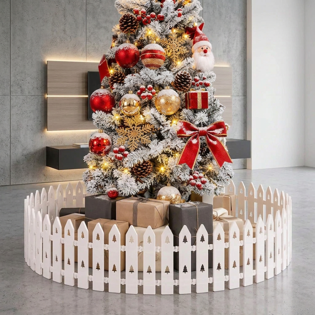 10 Piece White Christmas Tree Fence Set, 120cm