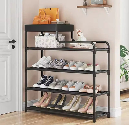 Simple black or white entryway shoe shelf for organizing footwear in homes and apartments