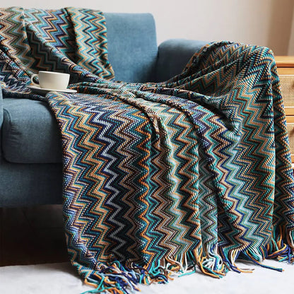 Bohemian Knitted Throw Blanket With Tassels