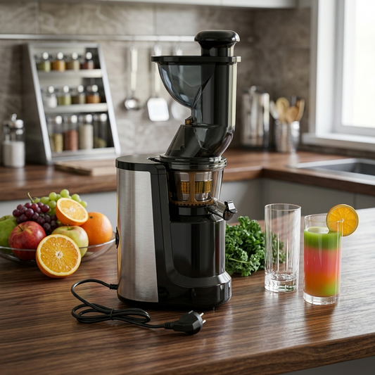 250W cold press juicer with wide feeding tube and stainless steel filter for fresh fruit and vegetable juice