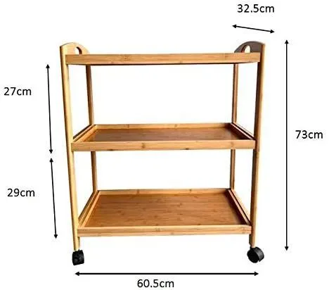 Bamboo 3 Tier Rolling Utility Cart