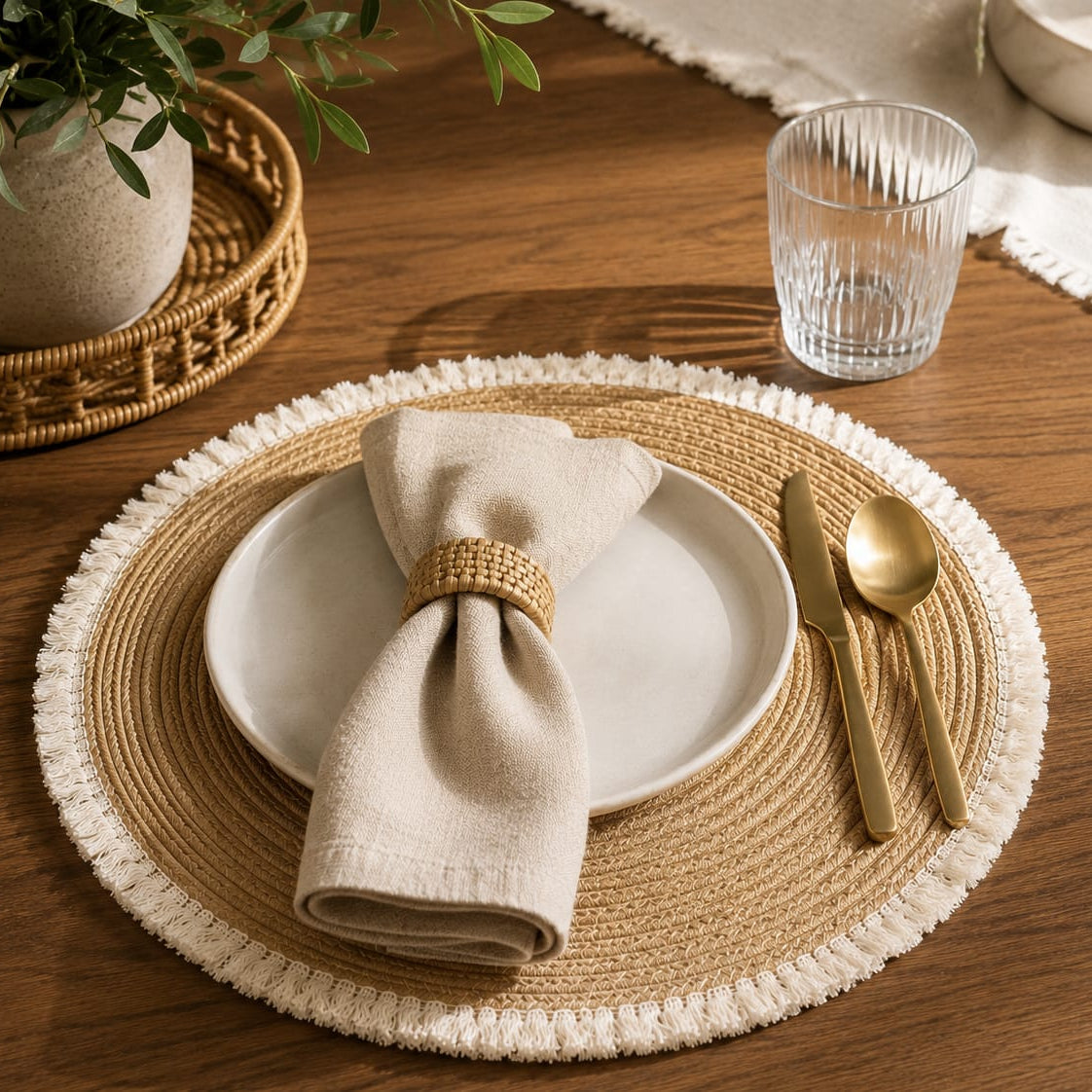 6Pc Woven Table Mat Set with Tassels