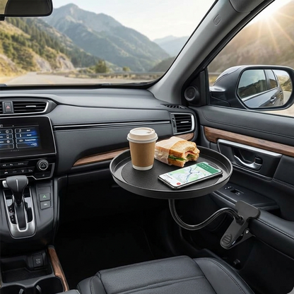 Multifunctional 360-degree adjustable car food and drink tray for convenient travel dining and storage