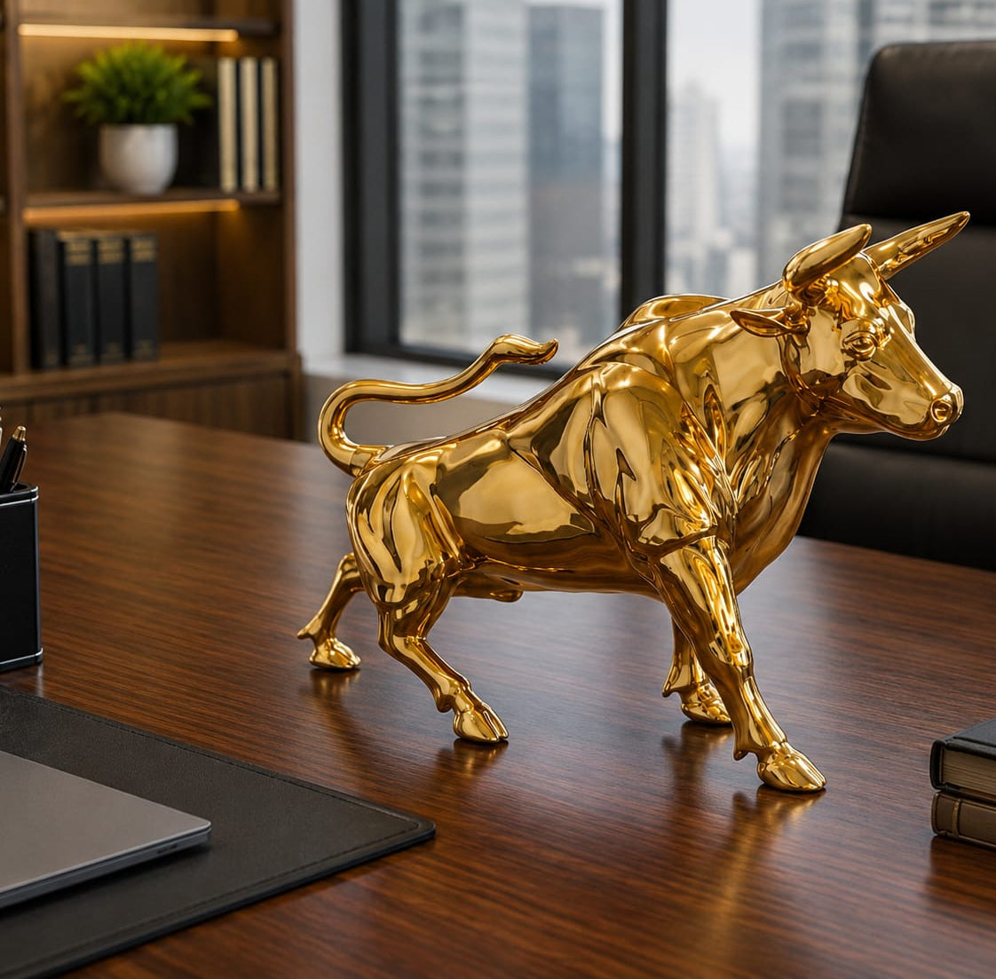 Resin Golden Charging Bull Sculpture
