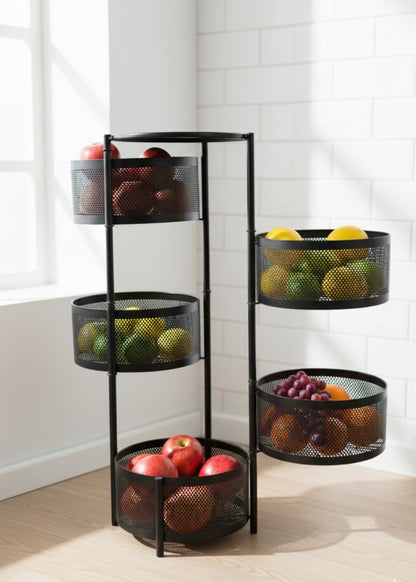 5-layer Round fruit rack for organized kitchen storage.