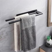 Double layer towel holder for organizing towels in bathrooms and kitchens