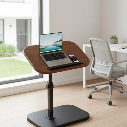 Adjustable solid wooden laptop and coffee table suitable for home and office use.