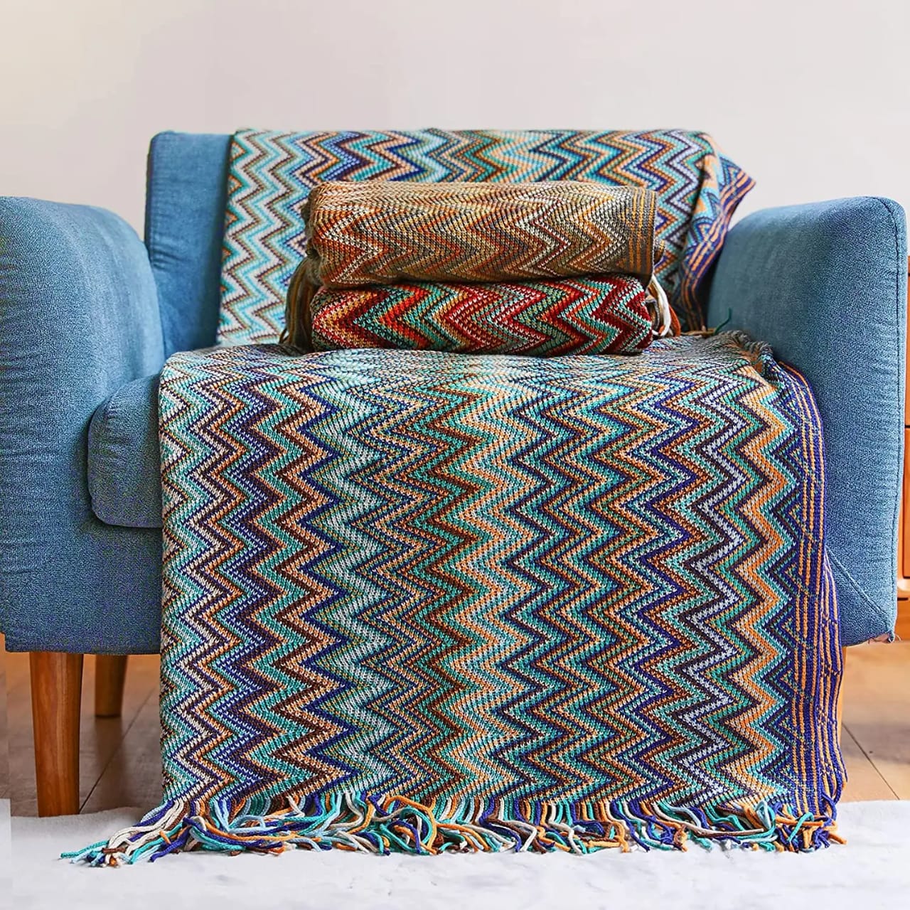 Bohemian Knitted Throw Blanket With Tassels