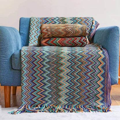 Bohemian Knitted Throw Blanket With Tassels