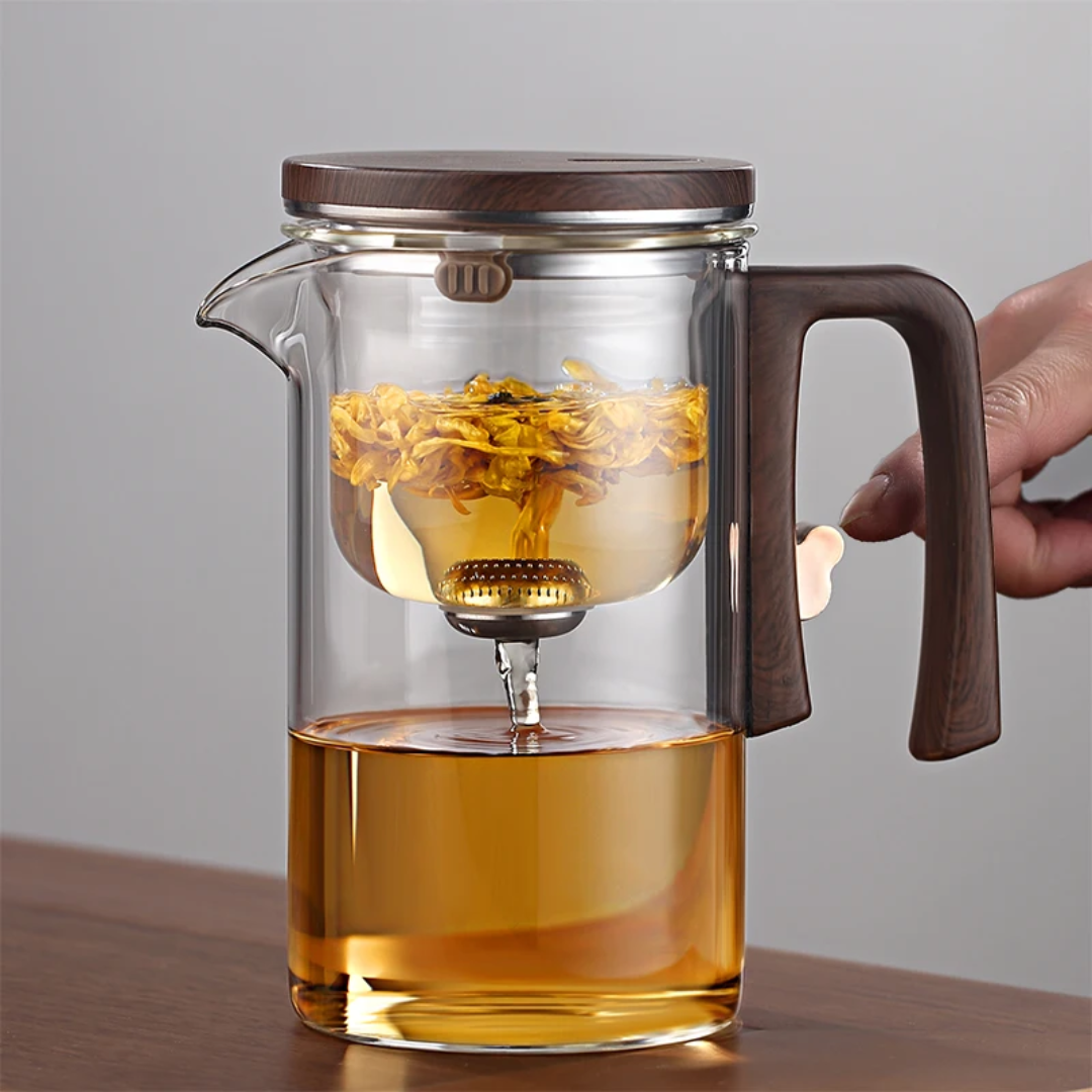 One Press Glass Infuser Tea Pot