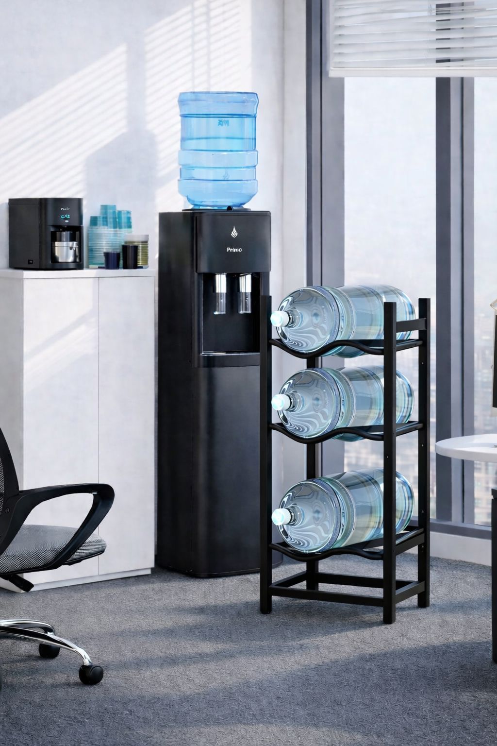 3 tier black water bottle holder rack made of rust proof carbon steel