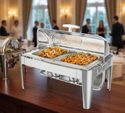 9L stainless steel silver roll-top food server with glass window for parties and buffets