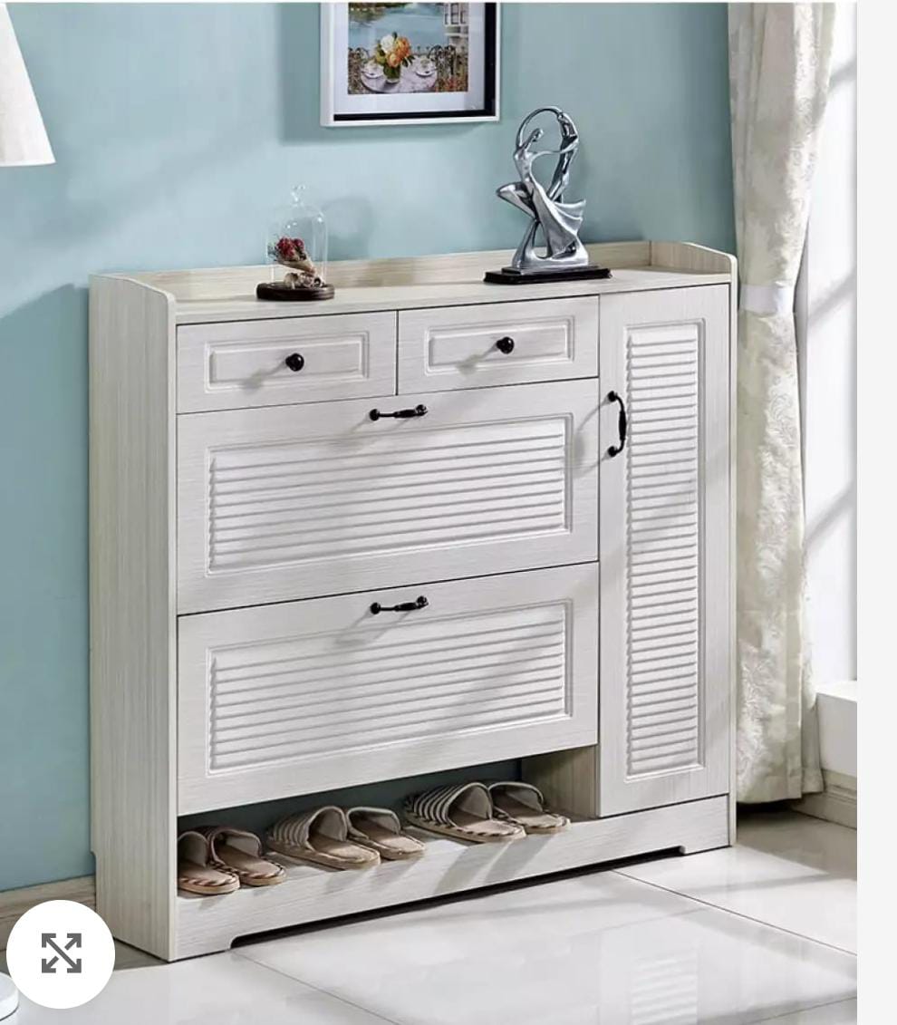 Tall bucket flip shoe cabinet with multi-layer storage, modern minimalist design, 120×24×100cm, holds 30–36 pairs of shoes