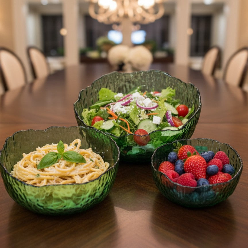 3Pcs glass salad and fruit bowl set