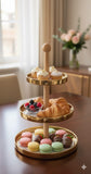 3-Layer Gold Marble Cake Stand with Bamboo Base