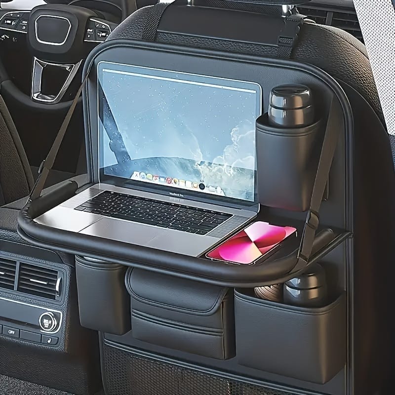 Waterproof leather car back seat organizer with multiple storage compartments