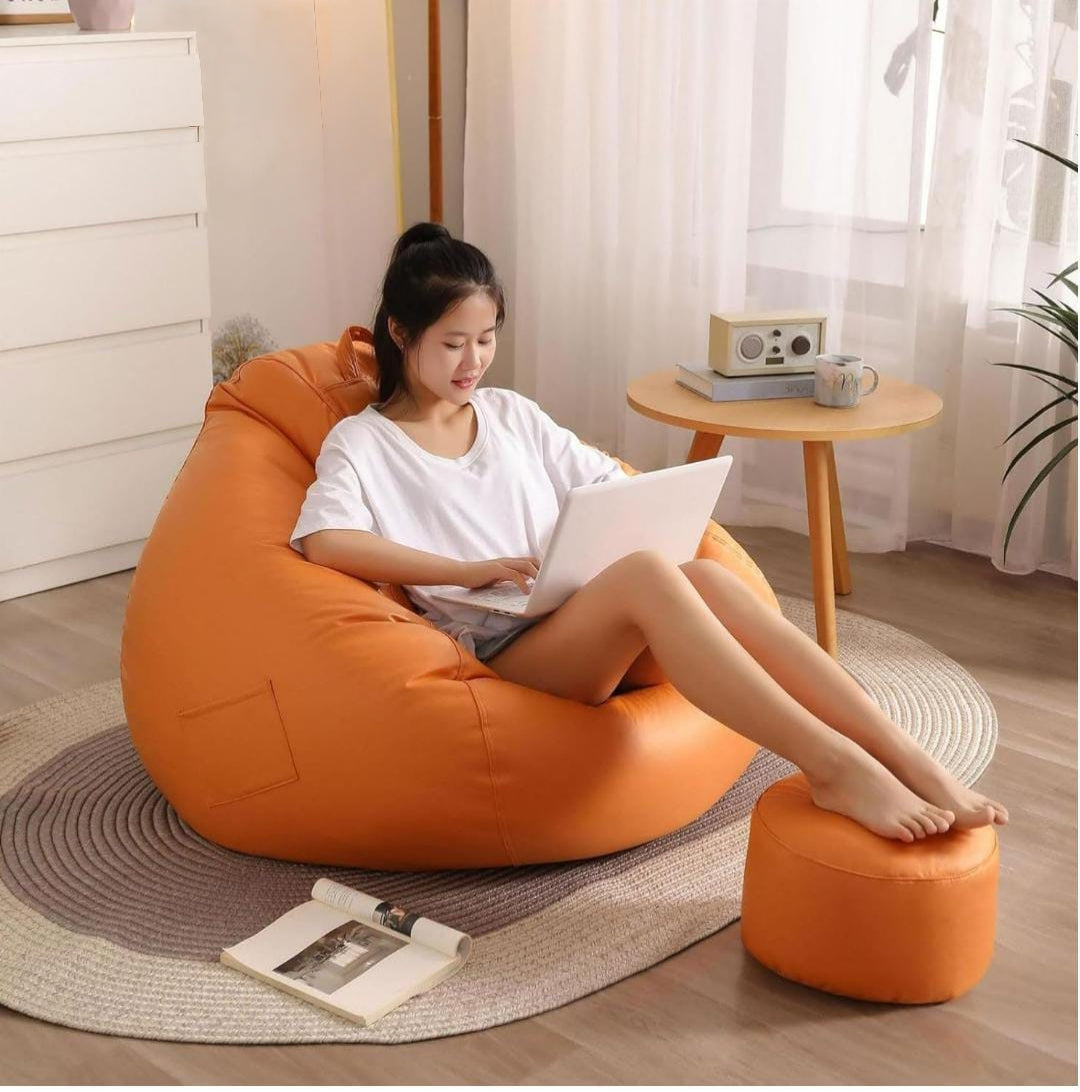 Faux Leather Bean Bag Chair With Footstool