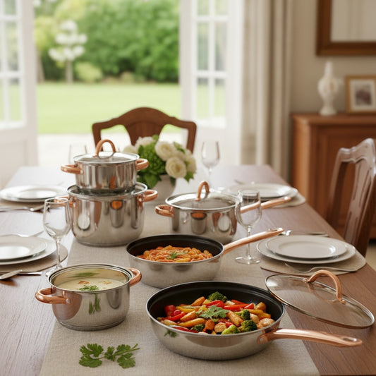 12-pieces stainless steel cookware set by induction compatible for versatile cooking