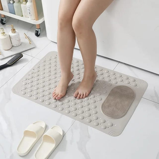 Antislip bathroom mat in beige and grey colors.