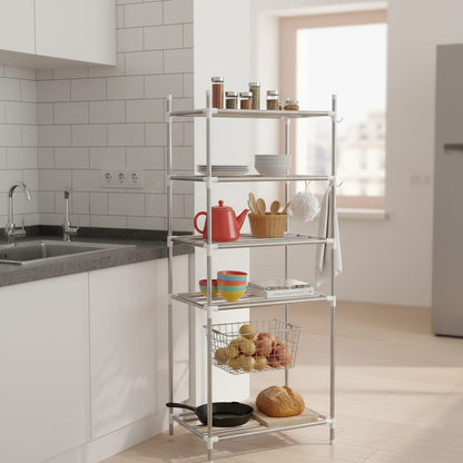5-Layer Stainless steel pot and storage rack for kitchen or bathroom organization