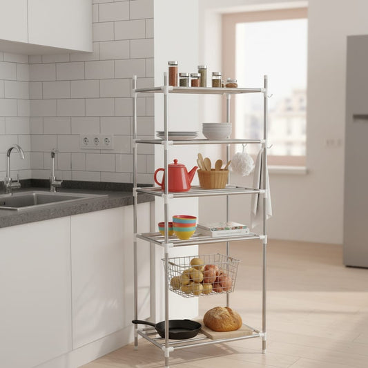 5-Layer Stainless steel pot and storage rack for kitchen or bathroom organization