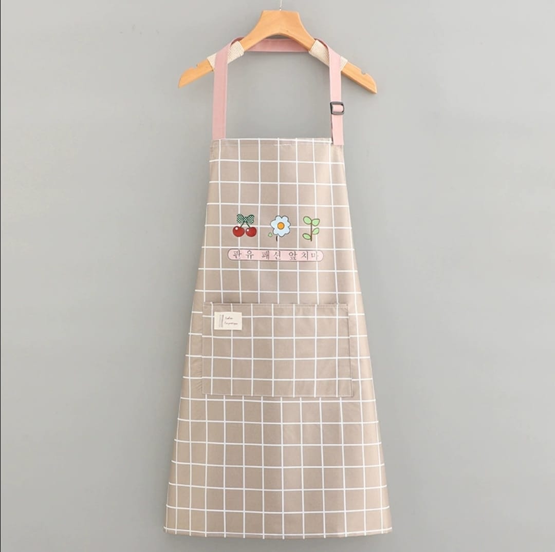 2Pcs Checked Floral Kitchen Apron With Hand Wipe Towel
