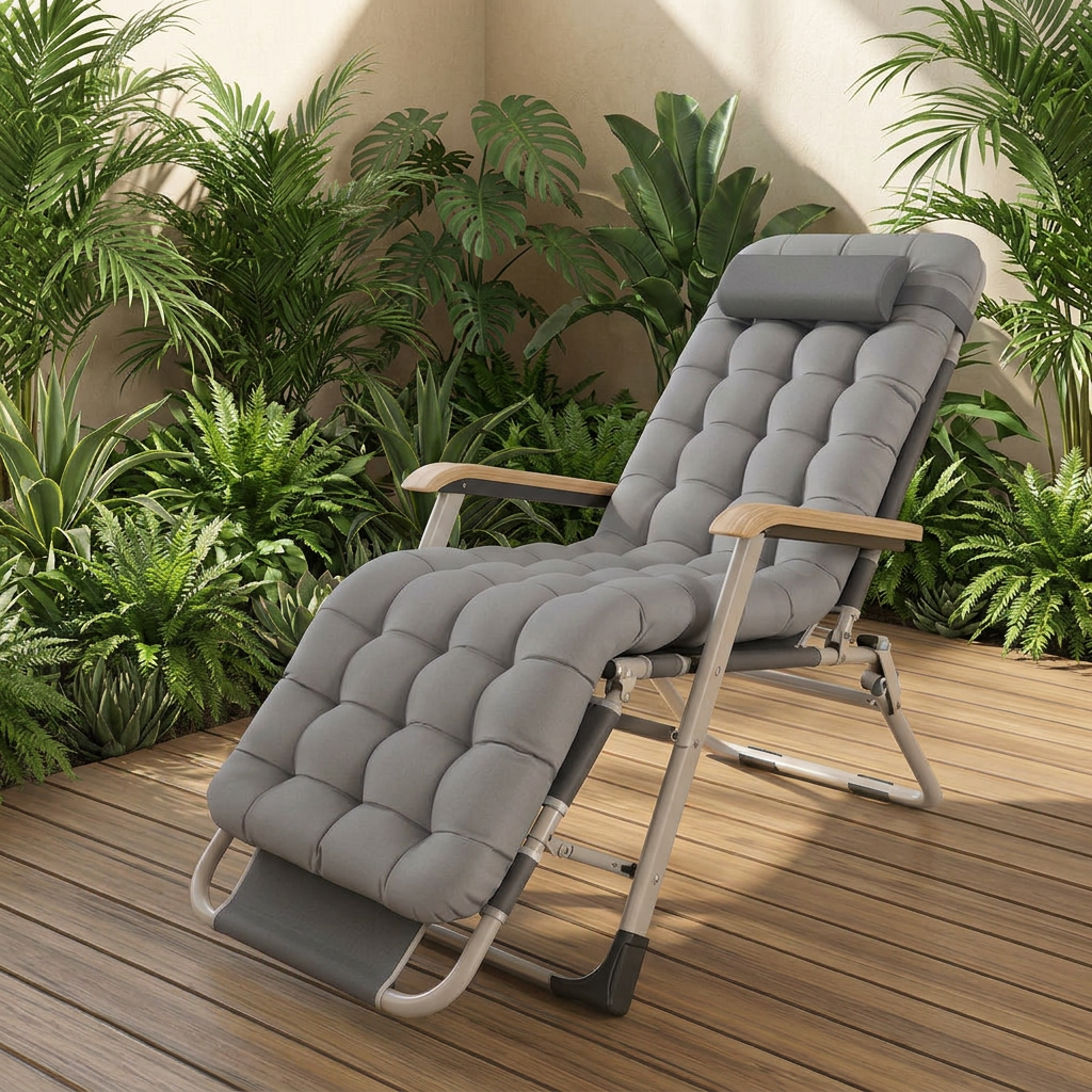 178cm Adjustable Folding Lounge Chair and Cot with Grey Tufted Cushion, Adjustable Headrest and Metal Frame available in Nairobi, Kenya